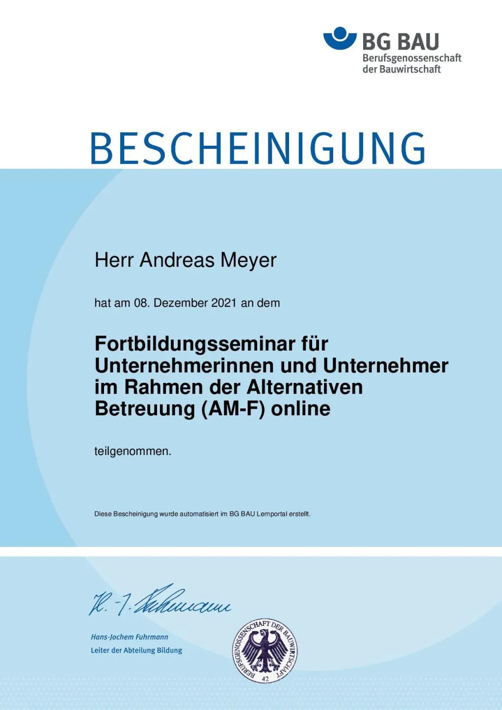 BG BAU Fortbildungsseminar 2021