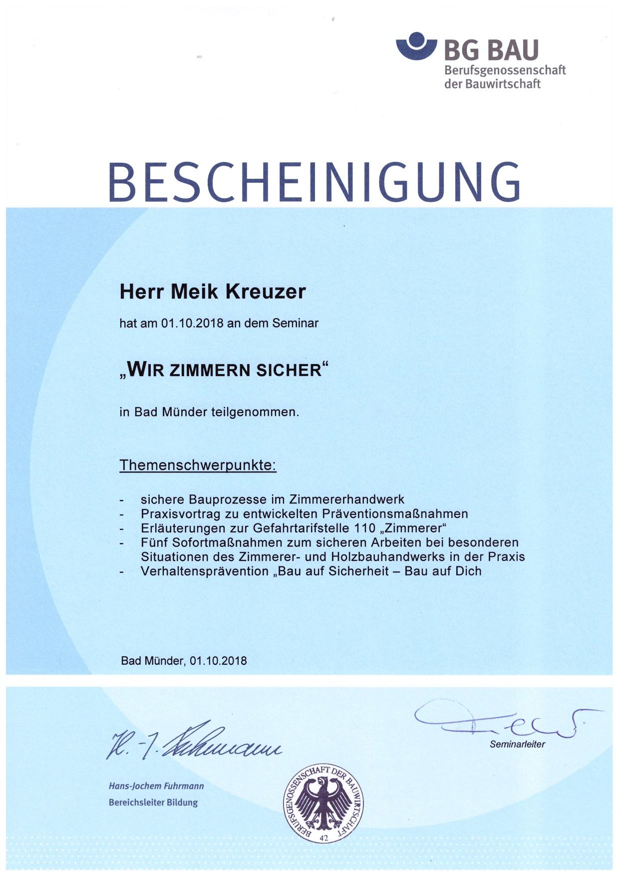 BG BAU - Wir zimmern sicher 2018