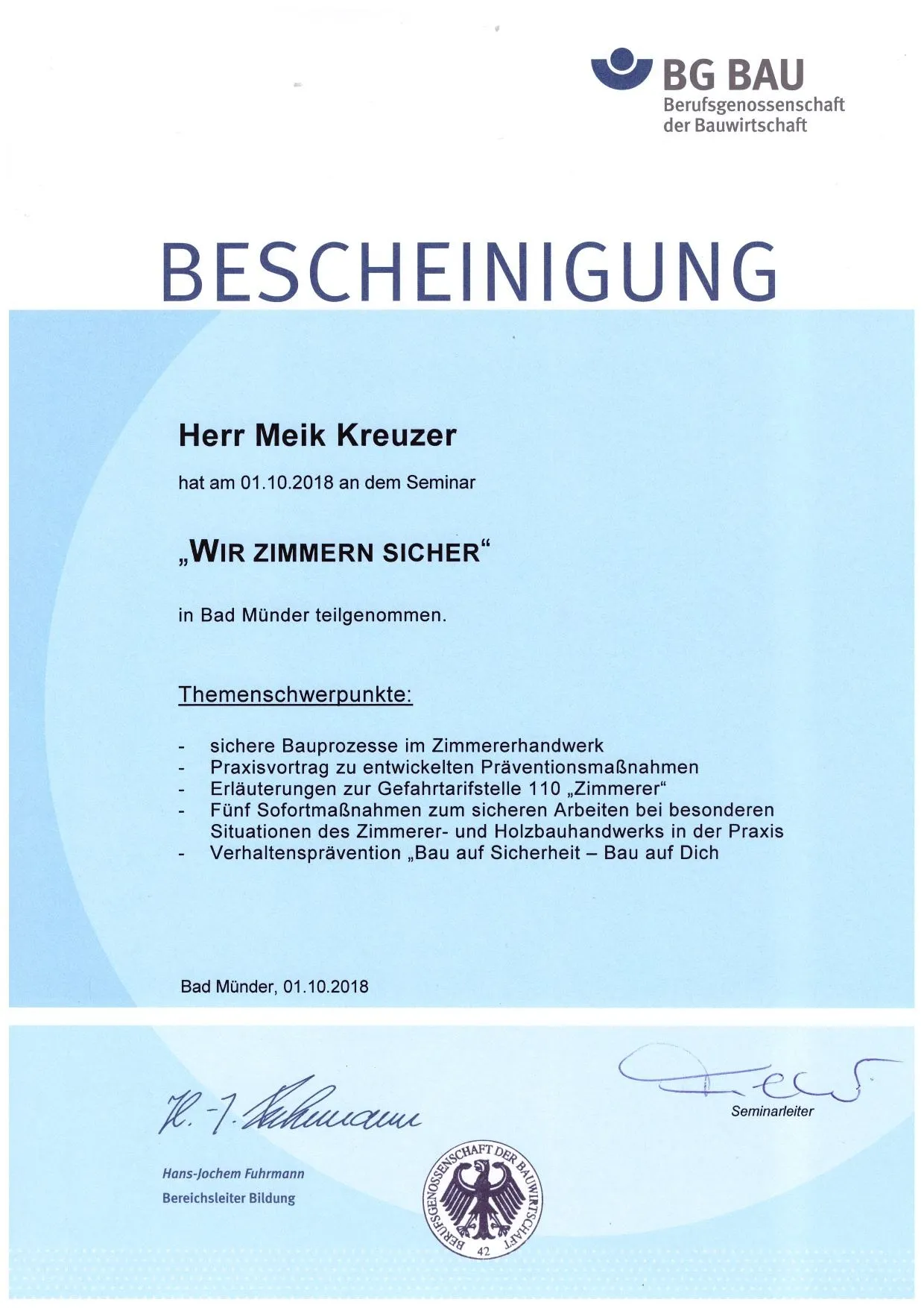 BG BAU - Wir zimmern sicher 2018